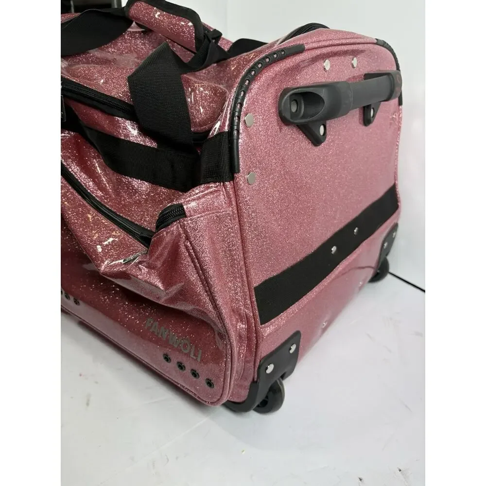 FANWOLI Rolling Pet Carrier Bag Pink Glitter Wheeled Travel Dog Cat